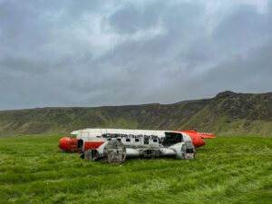 Close-up of the abandoned DC-3 aircraft fuselage