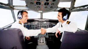 Instructor giving feedback during pilot training