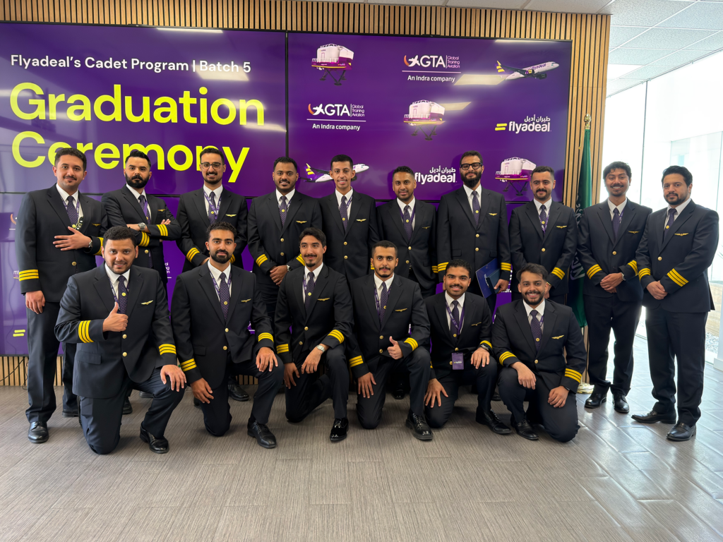 flyadeal Batch 5 cadets posing for a group photo during their graduation ceremony at the GTA training centre in Madrid.